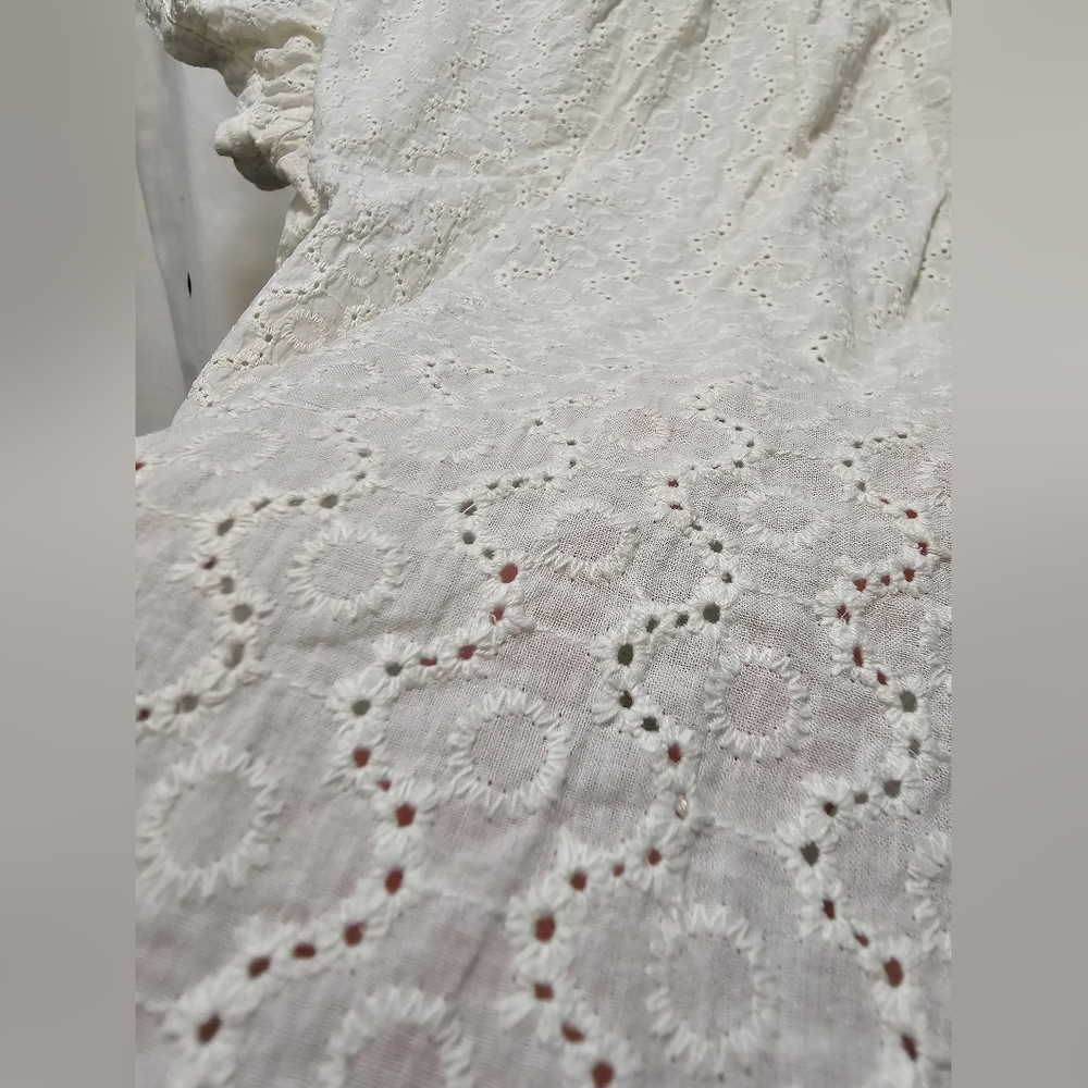Modcloth‎ cream button front puff sleeve cotton floral eyelet top XL - Picture 9 of 9